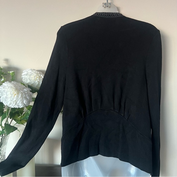 Black leather detailed Jana open front drape/wrap cardigan - Picture 7 of 12